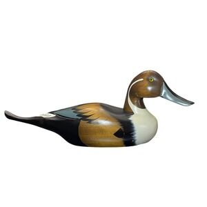 Vintage Duck‎ Decoy Hand Painted Wooden Decorative Mallard Hen Glass Eyes